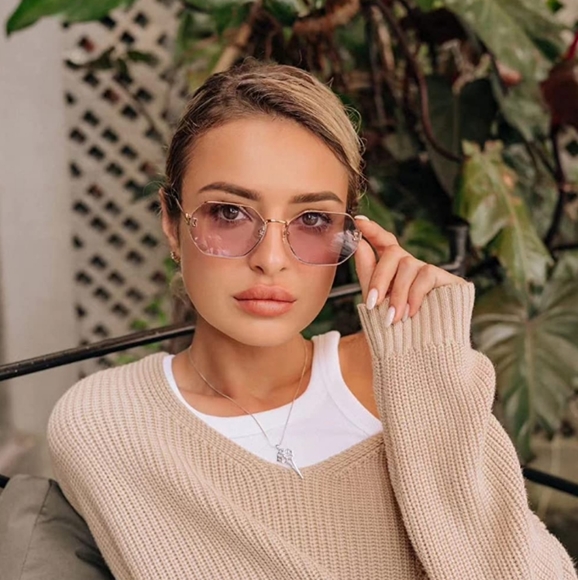 Hexagon Pink Sunglasses Trendy Polygon Sun Glasses UV400 Protective - Picture 3 of 7